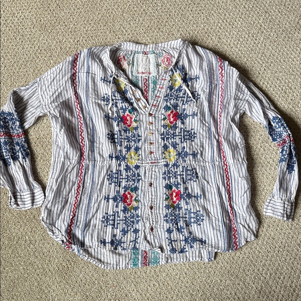 Johnny Was Floral Embroidered Blouse sz S